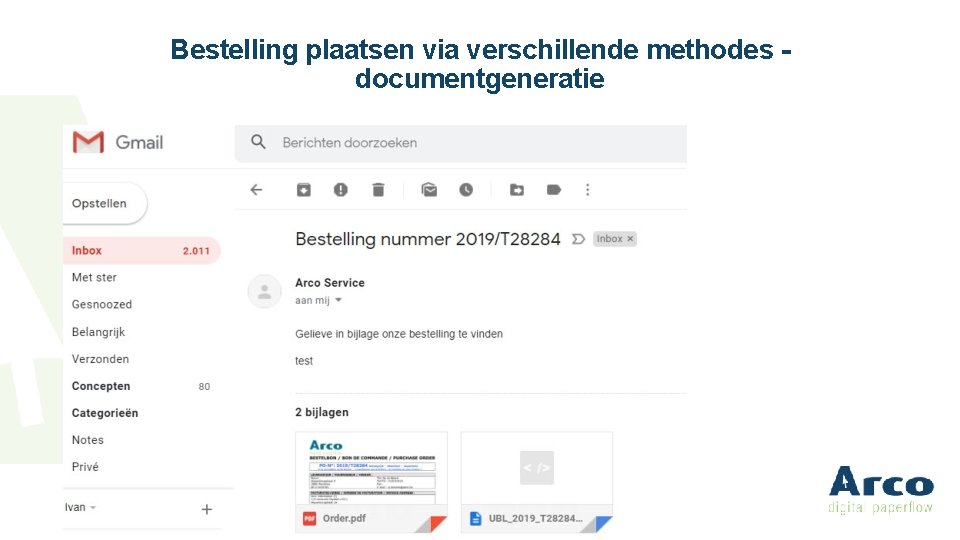 Bestelling plaatsen via verschillende methodes documentgeneratie 