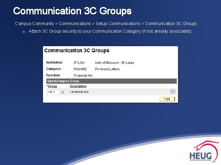 Communication 3 C Groups Campus Community > Communications > Setup Communications > Communication 3