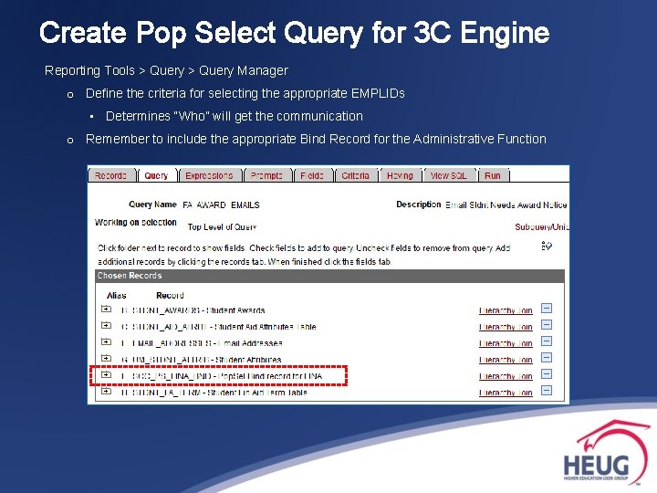 Create Pop Select Query for 3 C Engine Reporting Tools > Query Manager o