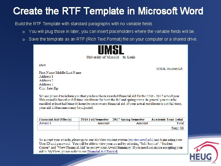 Create the RTF Template in Microsoft Word Build the RTF Template with standard paragraphs