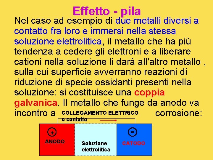 Effetto - pila Nel caso ad esempio di due metalli diversi a contatto fra