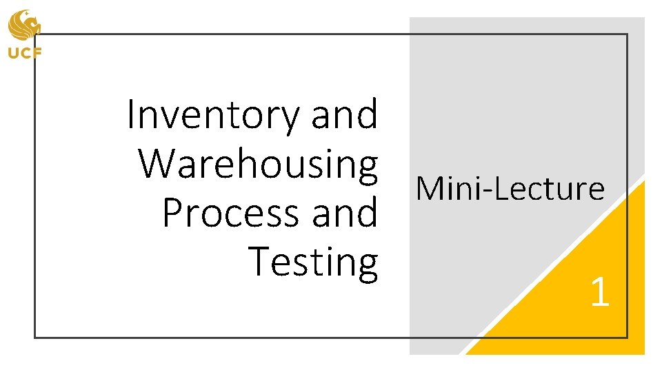 Inventory and Warehousing Mini-Lecture Process and Testing 1 