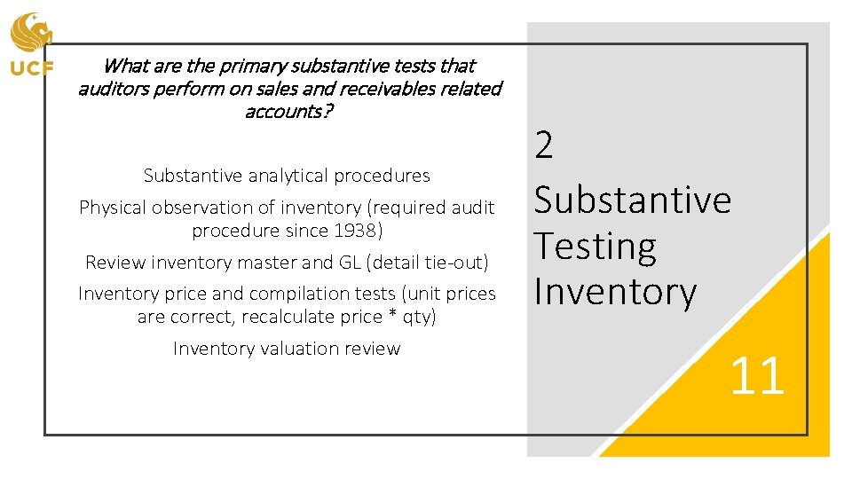 What are the primary substantive tests that auditors perform on sales and receivables related