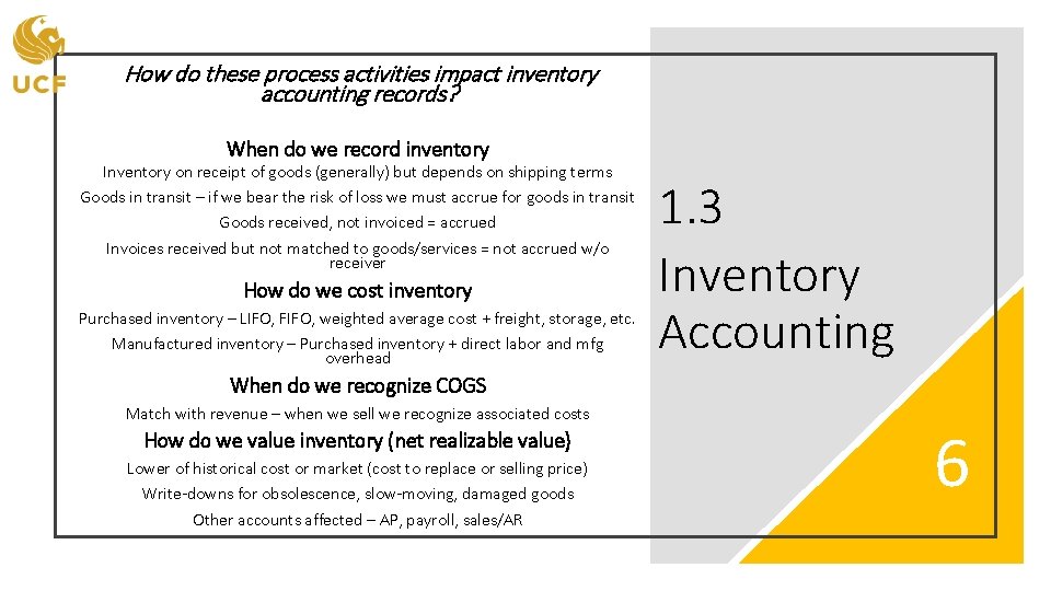 How do these process activities impact inventory accounting records? When do we record inventory