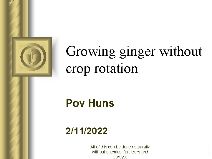 Growing ginger without crop rotation Pov Huns 2/11/2022 All of this can be done