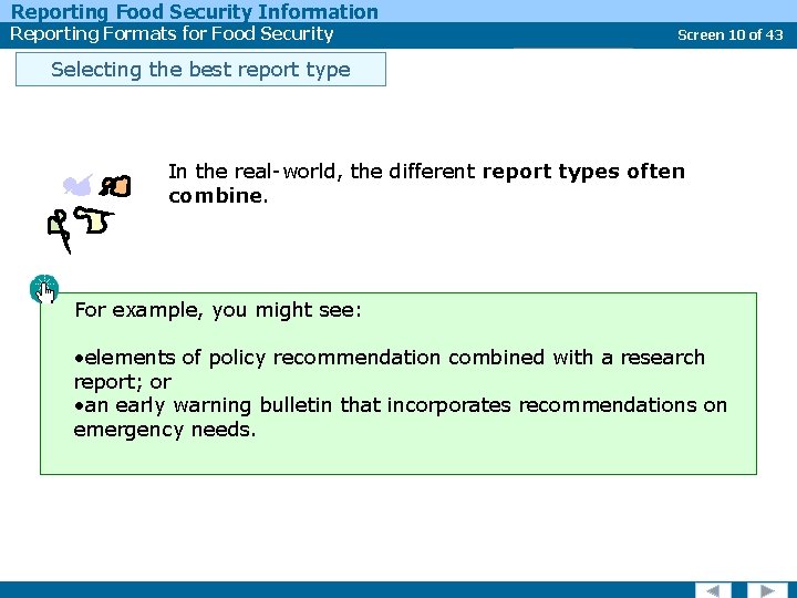 Reporting Food Security Information Reporting Formats for Food Security Report Types Screen 10 of