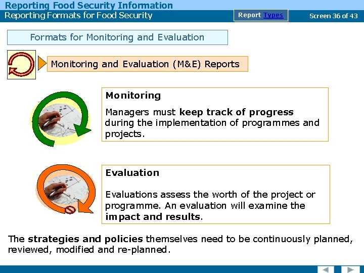 Reporting Food Security Information Reporting Formats for Food Security Report Types Screen 36 of