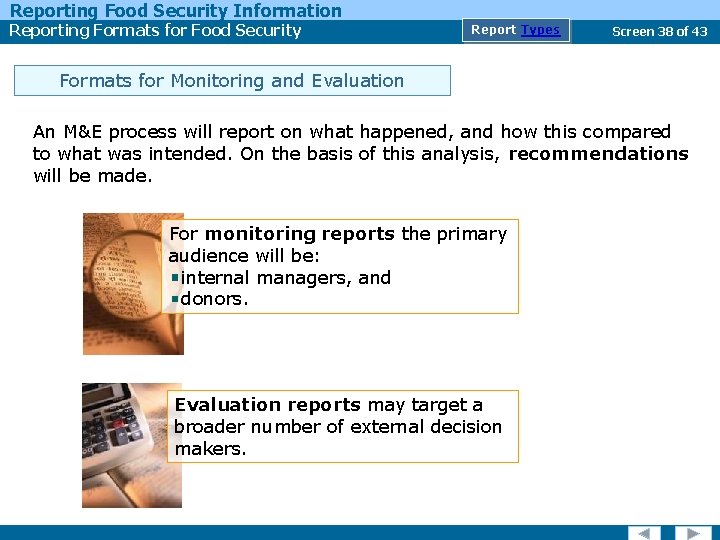 Reporting Food Security Information Reporting Formats for Food Security Report Types Screen 38 of