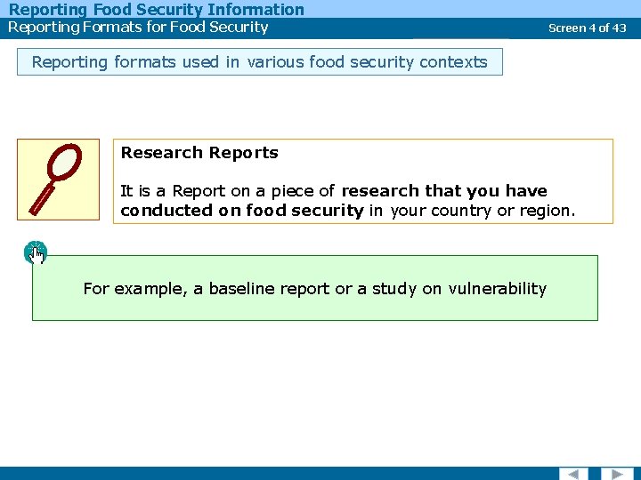 Reporting Food Security Information Reporting Formats for Food Security Report Types Screen 4 of
