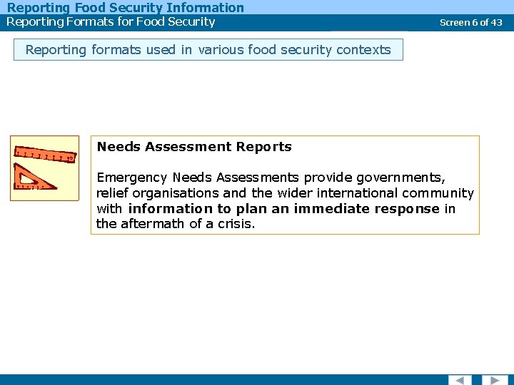 Reporting Food Security Information Reporting Formats for Food Security Report Types Screen 6 of