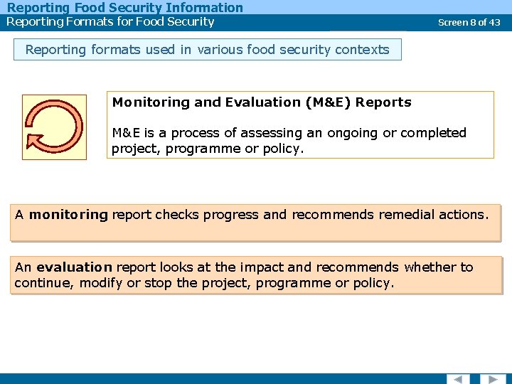 Reporting Food Security Information Reporting Formats for Food Security Report Types Screen 8 of