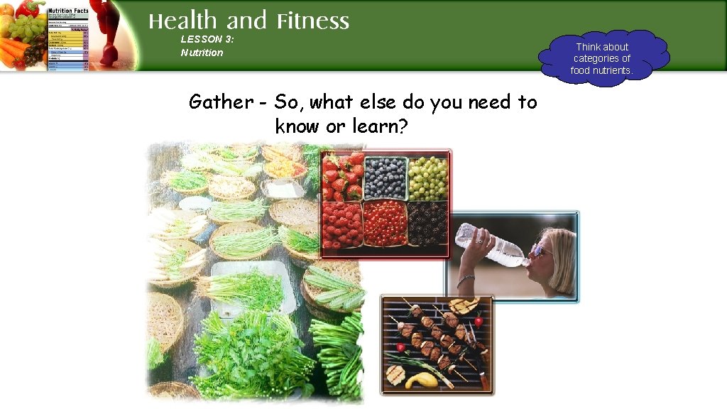 LESSON 3: Nutrition Gather - So, what else do you need to know or