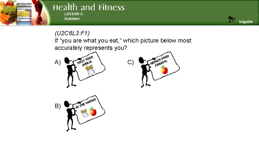LESSON 3: Nutrition (U 2 C 6 L 3: F 1) If “you are