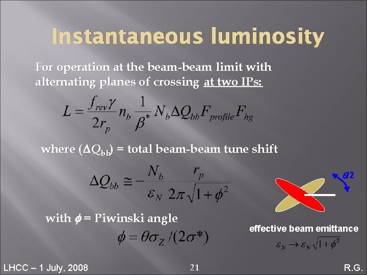 Instantaneous luminosity For operation at the beam-beam limit with alternating planes of crossing at