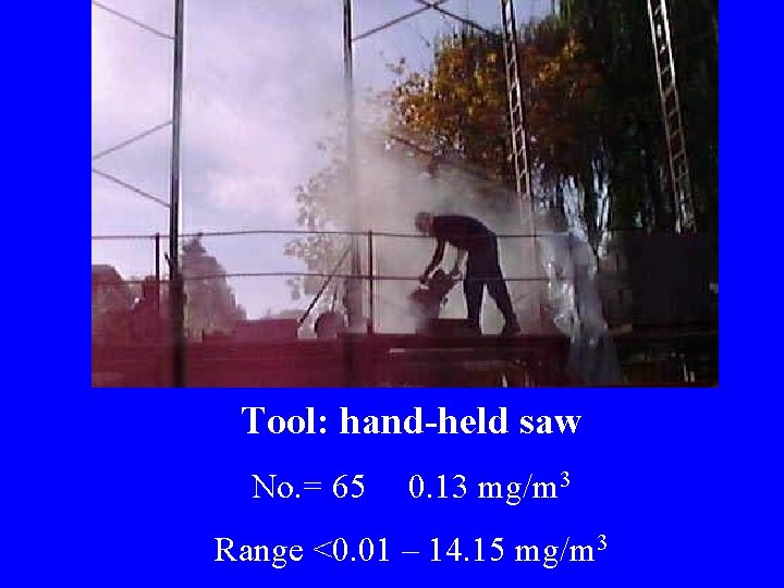 Tool: hand-held saw No. = 65 0. 13 mg/m 3 Range <0. 01 –