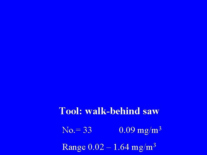 Tool: walk-behind saw No. = 33 0. 09 mg/m 3 Range 0. 02 –