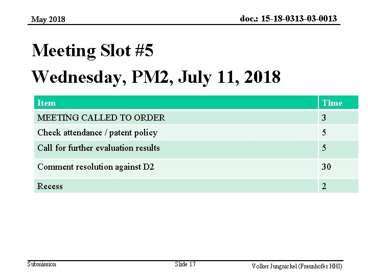 doc. : 15 -18 -0313 -03 -0013 May 2018 Meeting Slot #5 Wednesday, PM