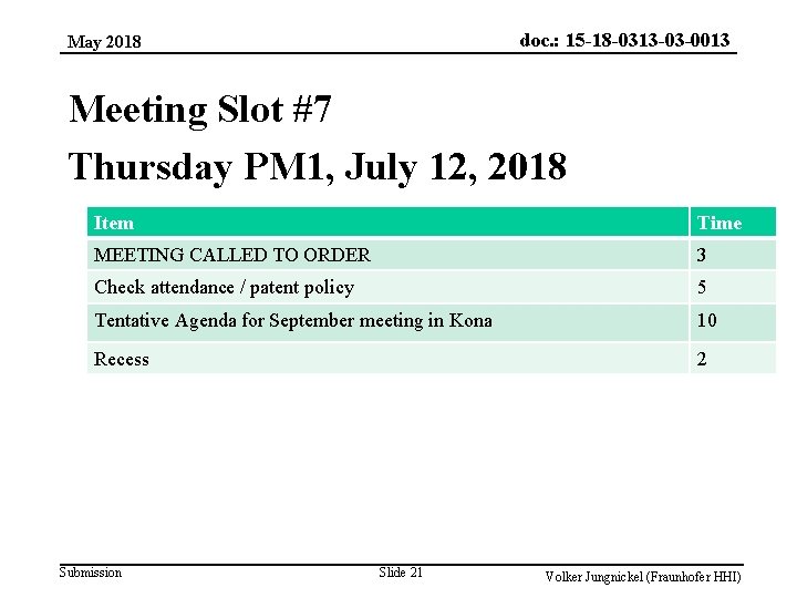 doc. : 15 -18 -0313 -03 -0013 May 2018 Meeting Slot #7 Thursday PM