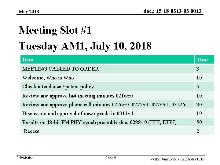 doc. : 15 -18 -0313 -03 -0013 May 2018 Meeting Slot #1 Tuesday AM doc. : 15 -18 -0313 -03 -0013 May 2018 Meeting Slot #1 Tuesday AM