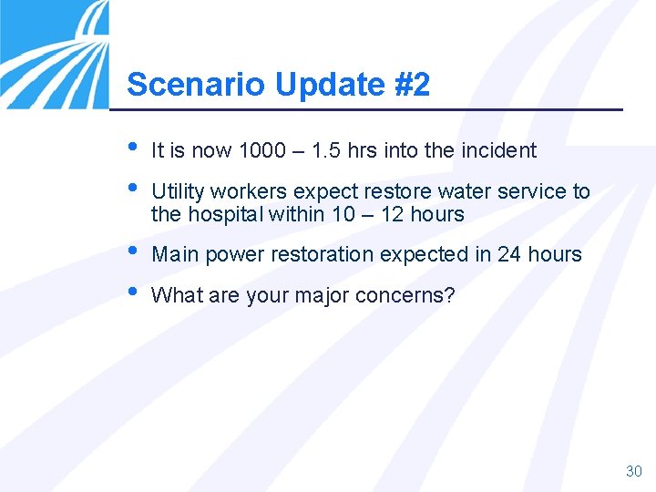 Scenario Update #2 • • It is now 1000 – 1. 5 hrs into