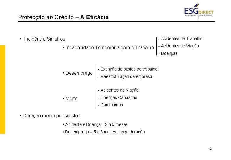 Protecção ao Crédito – A Eficácia - Acidentes de Trabalho • Incidência Sinistros •