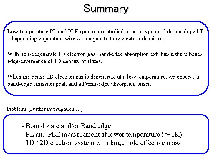 Summary Low-temperature PL and PLE spectra are studied in an n-type modulation-doped T -shaped