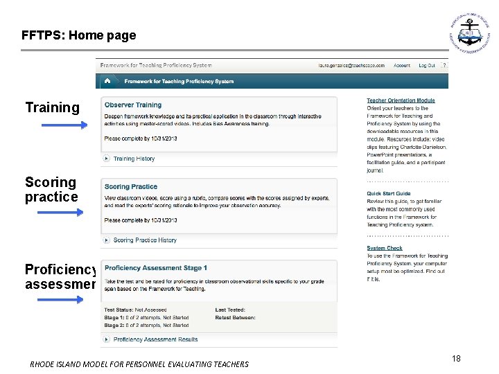 FFTPS: Home page Training Scoring practice Proficiency assessment RHODE ISLAND MODEL FOR PERSONNEL EVALUATING