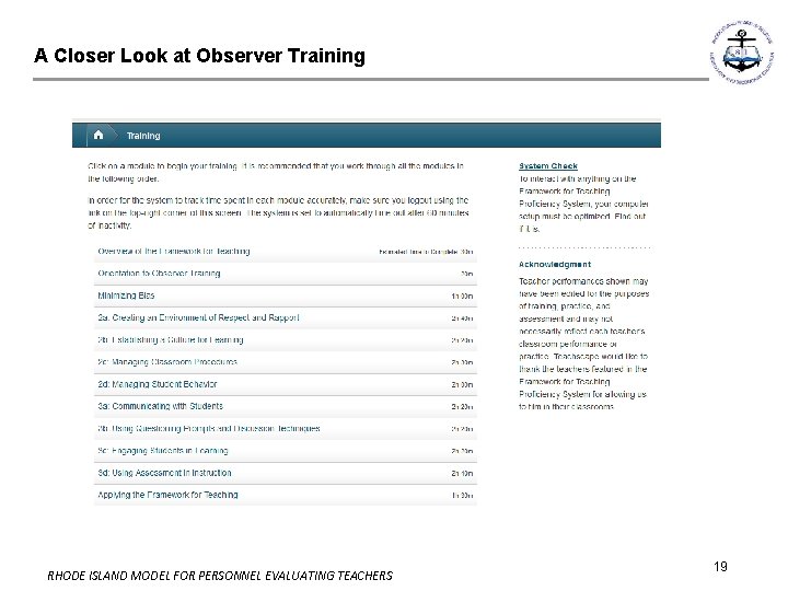 A Closer Look at Observer Training RHODE ISLAND MODEL FOR PERSONNEL EVALUATING TEACHERS 19