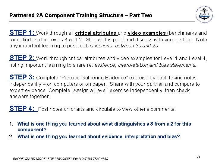 Partnered 2 A Component Training Structure – Part Two STEP 1: Work through all