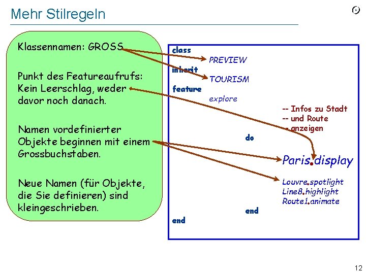 Mehr Stilregeln Klassennamen: GROSS Punkt des Featureaufrufs: Kein Leerschlag, weder davor noch danach. class