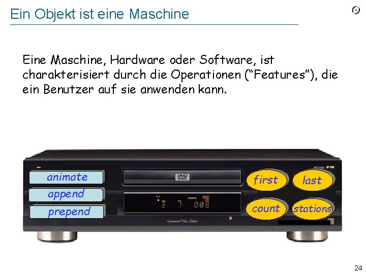 Ein Objekt ist eine Maschine Eine Maschine, Hardware oder Software, ist charakterisiert durch die