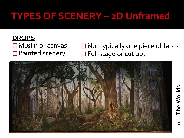 TYPES OF SCENERY – 2 D Unframed � Not typically one piece of fabric