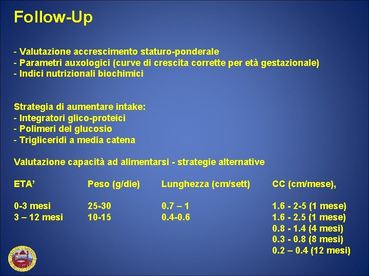 Follow-Up - Valutazione accrescimento staturo-ponderale - Parametri auxologici (curve di crescita corrette per età