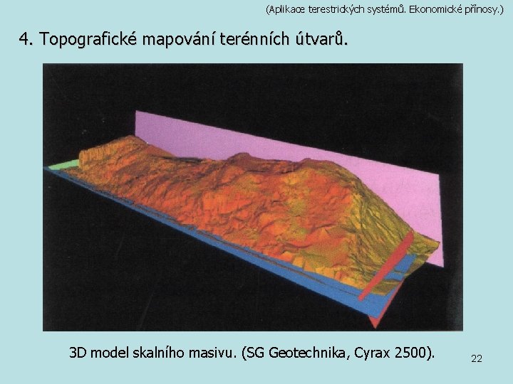 (Aplikace terestrických systémů. Ekonomické přínosy. ) 4. Topografické mapování terénních útvarů. 3 D model