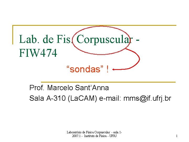 Lab. de Fis. Corpuscular FIW 474 “sondas” ! Prof. Marcelo Sant’Anna Sala A-310 (La.
