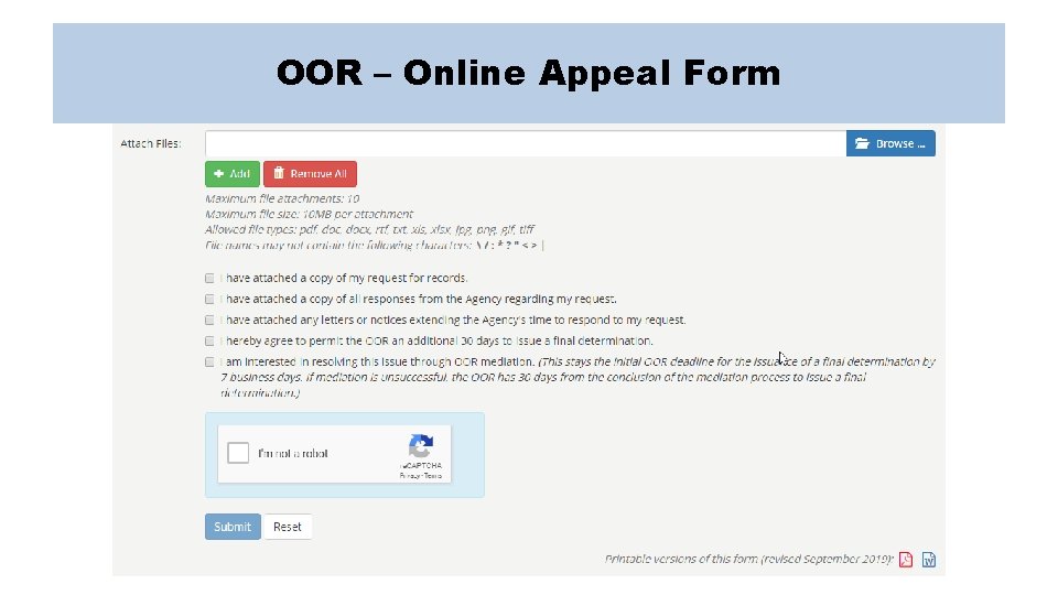 OOR – Online Appeal Form 