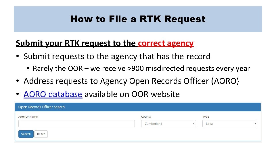 How to File a RTK Request Submit your RTK request to the correct agency
