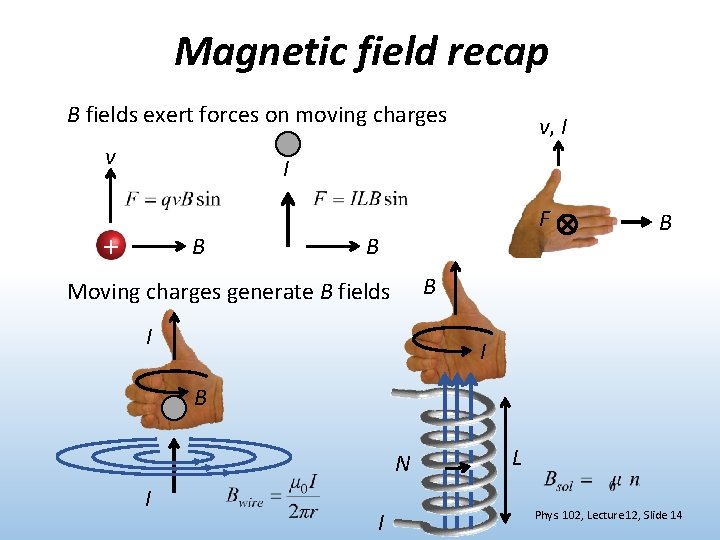 Magnetic field recap B fields exert forces on moving charges v v, I I