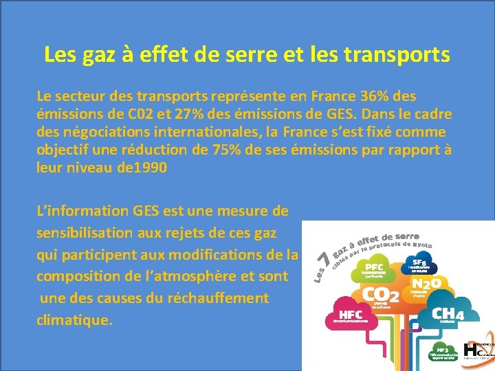 Les gaz à effet de serre et les transports Le secteur des transports représente