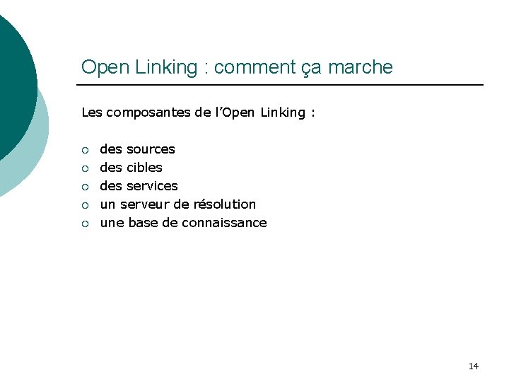 Open Linking : comment ça marche Les composantes de l’Open Linking : ¡ ¡