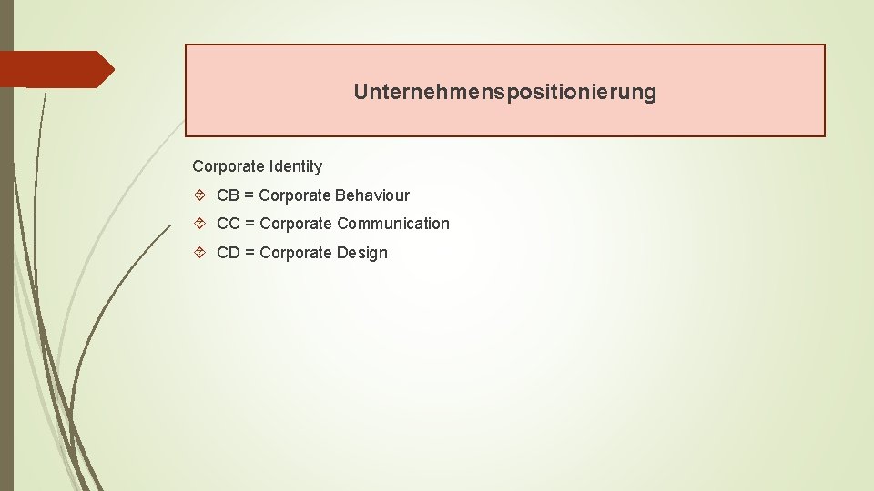 Unternehmenspositionierung Corporate Identity CB = Corporate Behaviour CC = Corporate Communication CD = Corporate