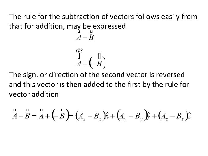 The rule for the subtraction of vectors follows easily from that for addition, may