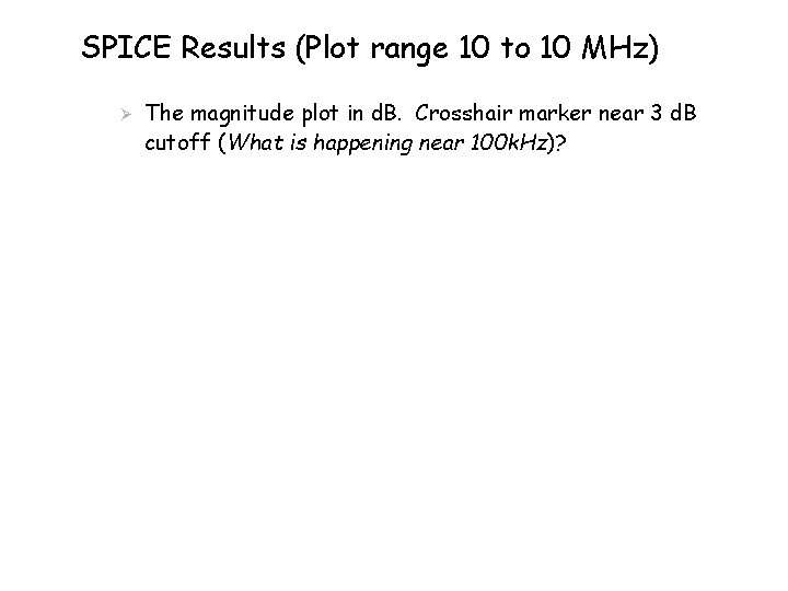 SPICE Results (Plot range 10 to 10 MHz) Ø The magnitude plot in d.