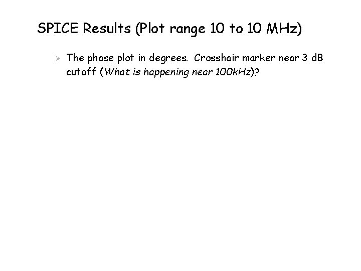 SPICE Results (Plot range 10 to 10 MHz) Ø The phase plot in degrees.