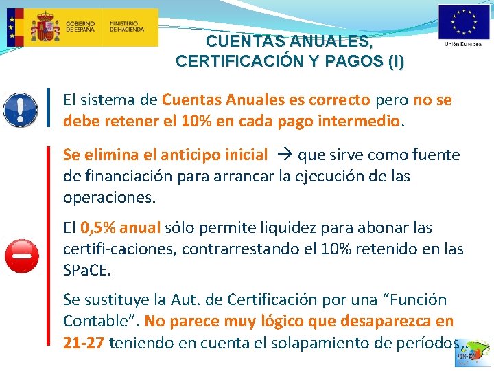 CUENTAS ANUALES, CERTIFICACIÓN Y PAGOS (I) El sistema de Cuentas Anuales es correcto pero