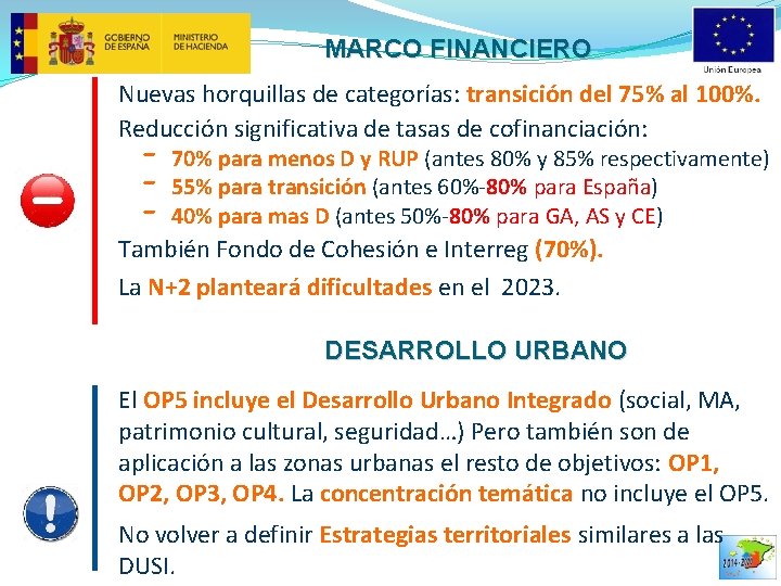 MARCO FINANCIERO Nuevas horquillas de categorías: transición del 75% al 100%. Reducción significativa de