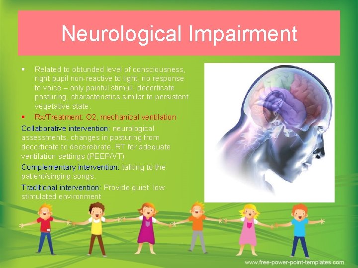 Neurological Impairment § Related to obtunded level of consciousness, right pupil non-reactive to light,
