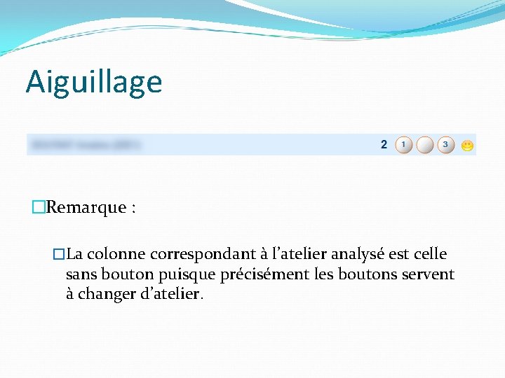 Aiguillage �Remarque : �La colonne correspondant à l’atelier analysé est celle sans bouton puisque