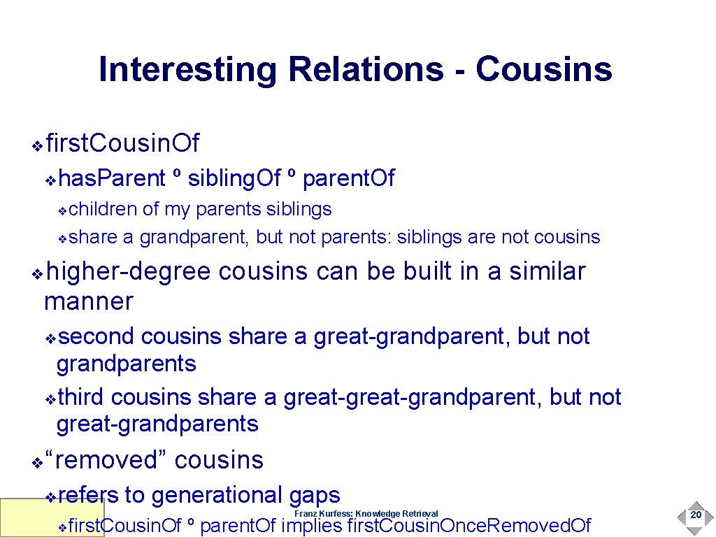 Interesting Relations - Cousins first. Cousin. Of ❖ has. Parent º sibling. Of º