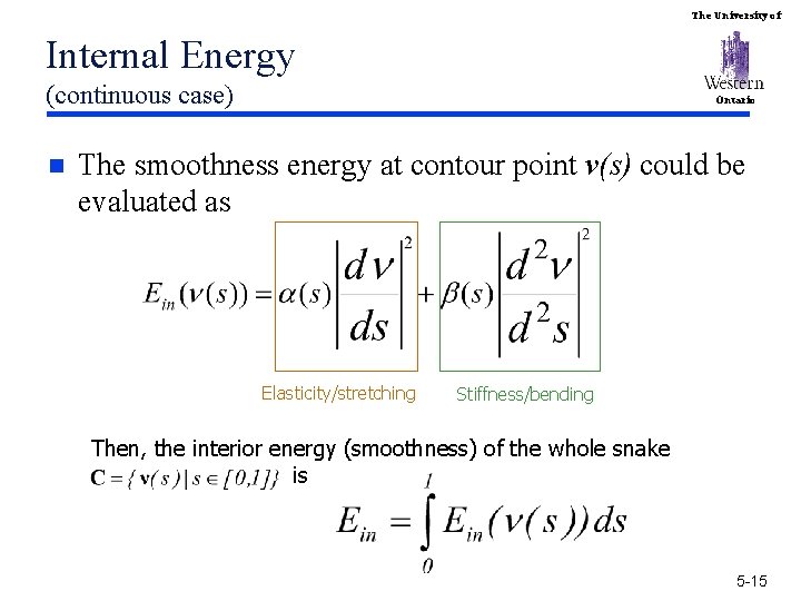The University of Internal Energy (continuous case) n Ontario The smoothness energy at contour